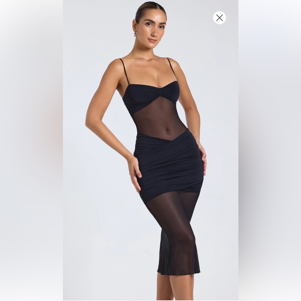 Oh Polly Sheer Paneled Draped Midaxi Dress